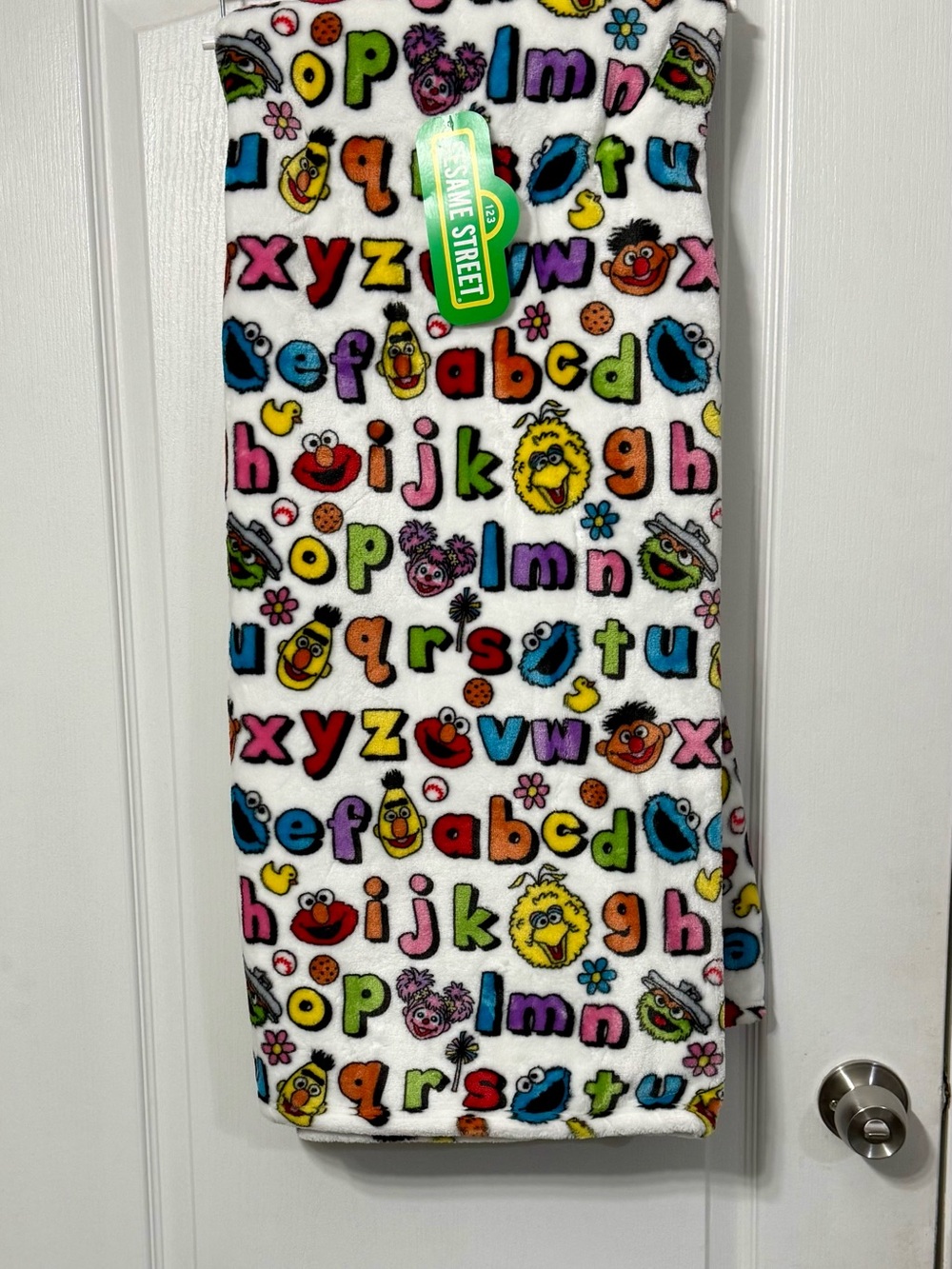 Sesame Street White Multicolor Alphabet Plush Blanket- Character Print